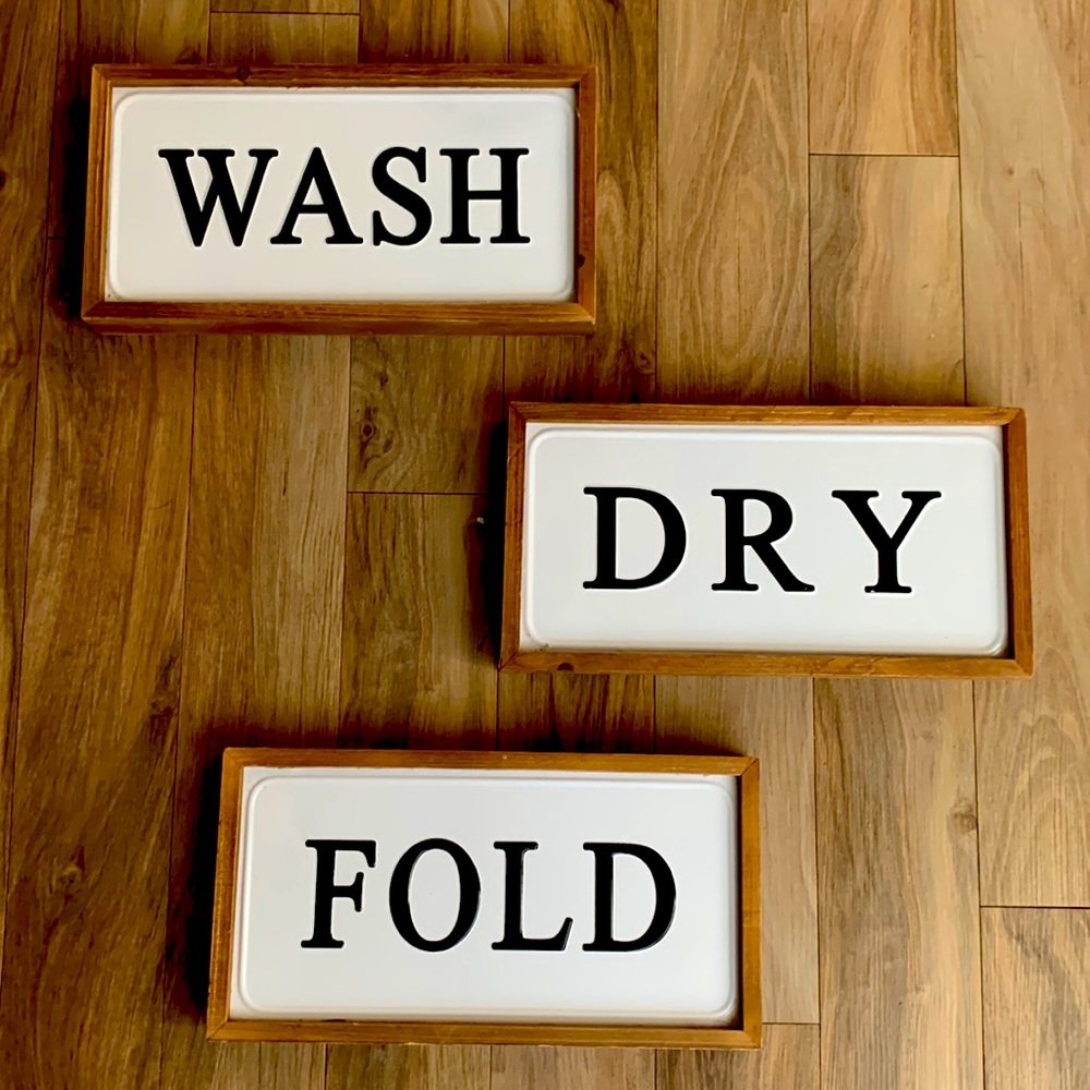 Laundry Wash, Dry, Fold signs